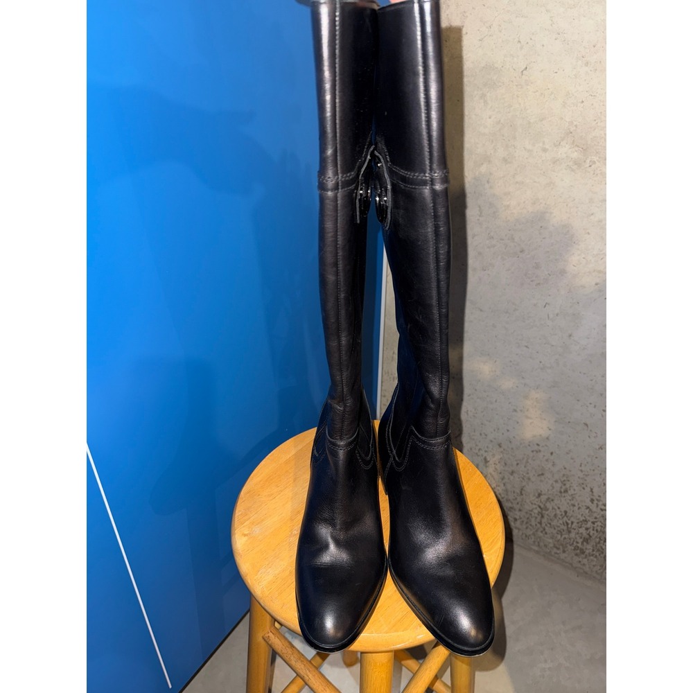 Franco Sarto Womens Black Leather Knee High Block Heel Boots Size 10M